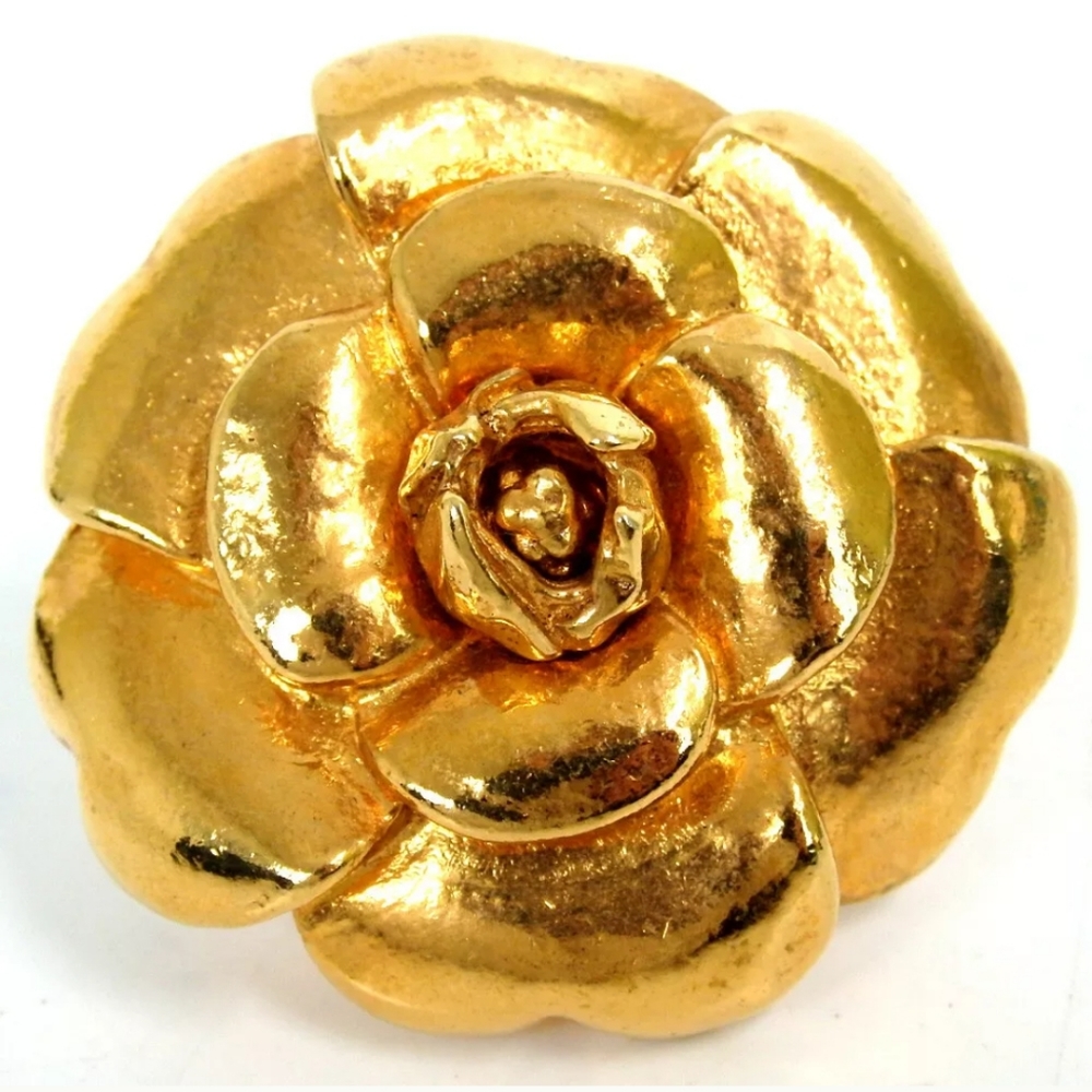 AUTHENTIC CHANEL CAMELLIA VINTAGE BROOCH METAL - Picture 7 of 8